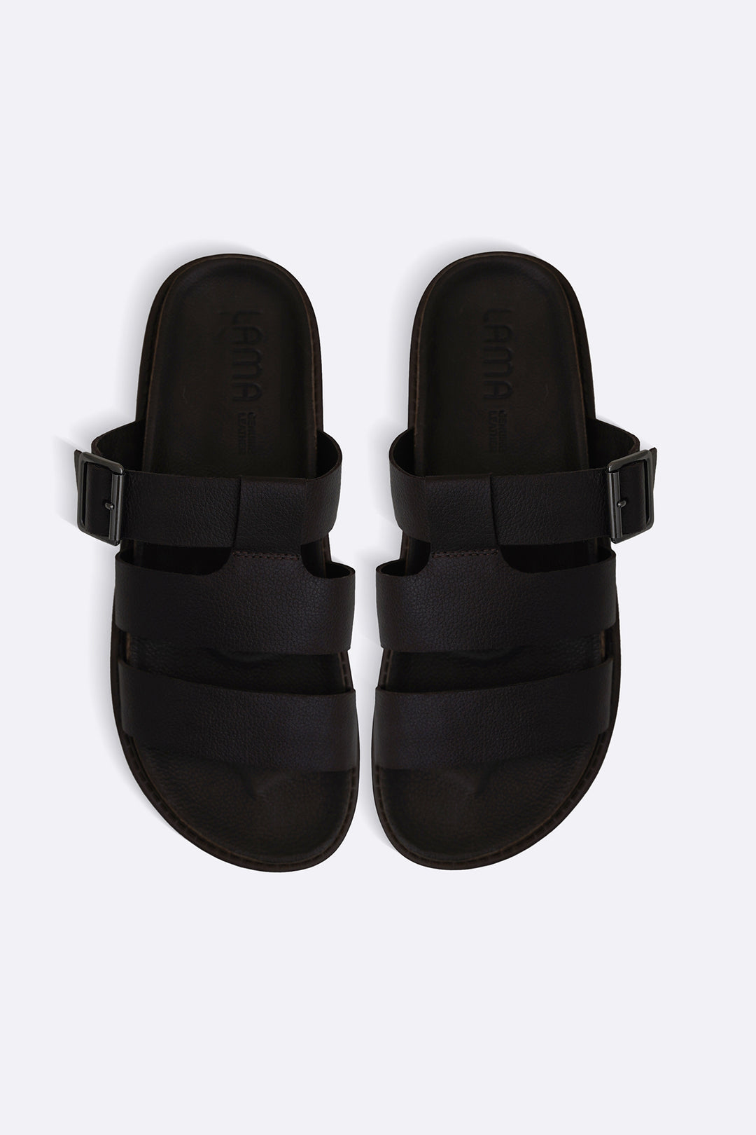 DARK BROWN LEATHER BUCKLE SLIDES