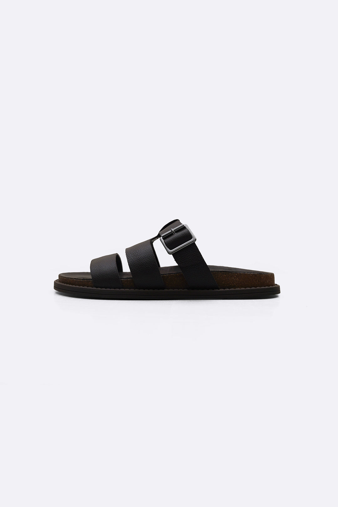 DARK BROWN LEATHER BUCKLE SLIDES
