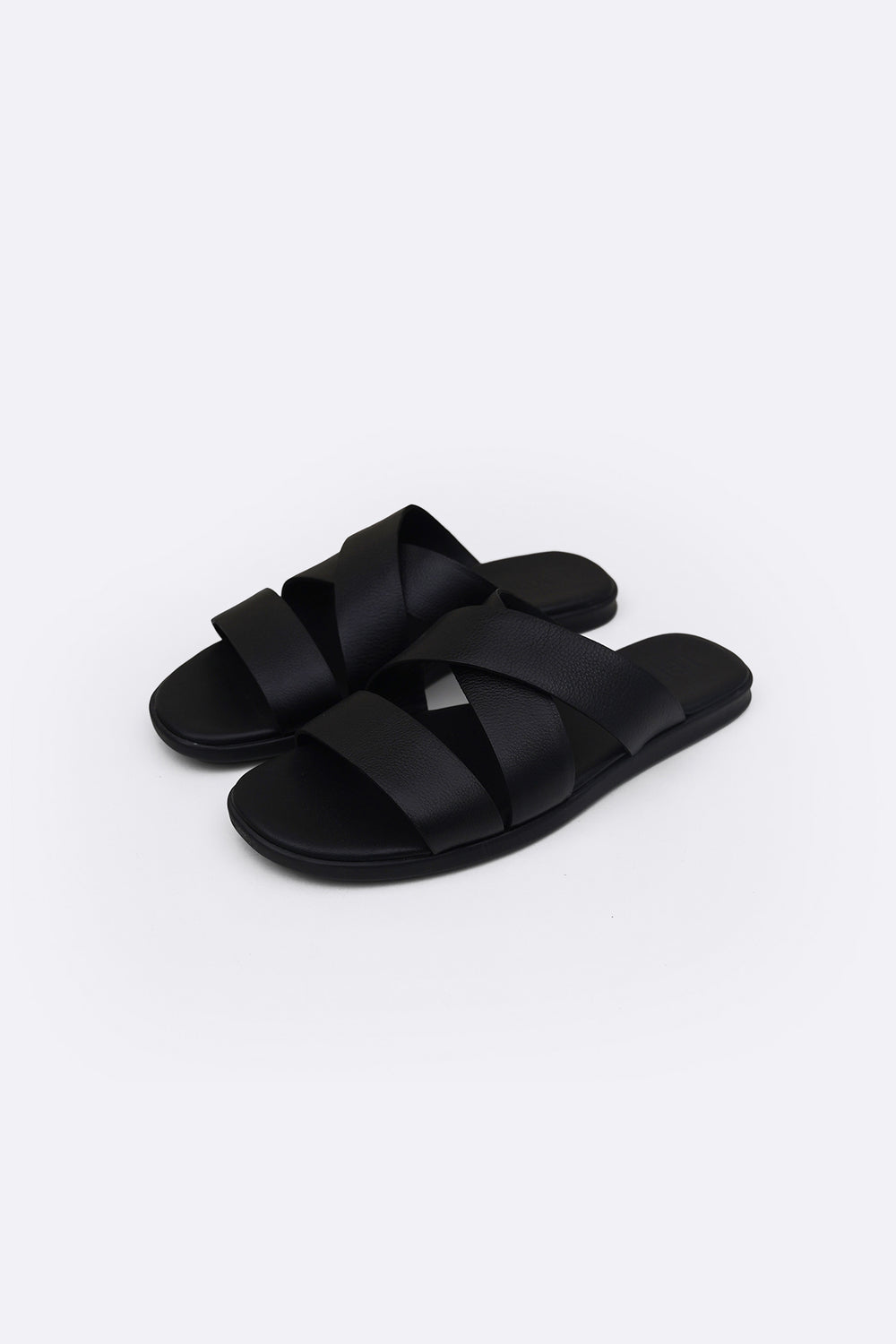 BLACK CROSS LEATHER SLIDES