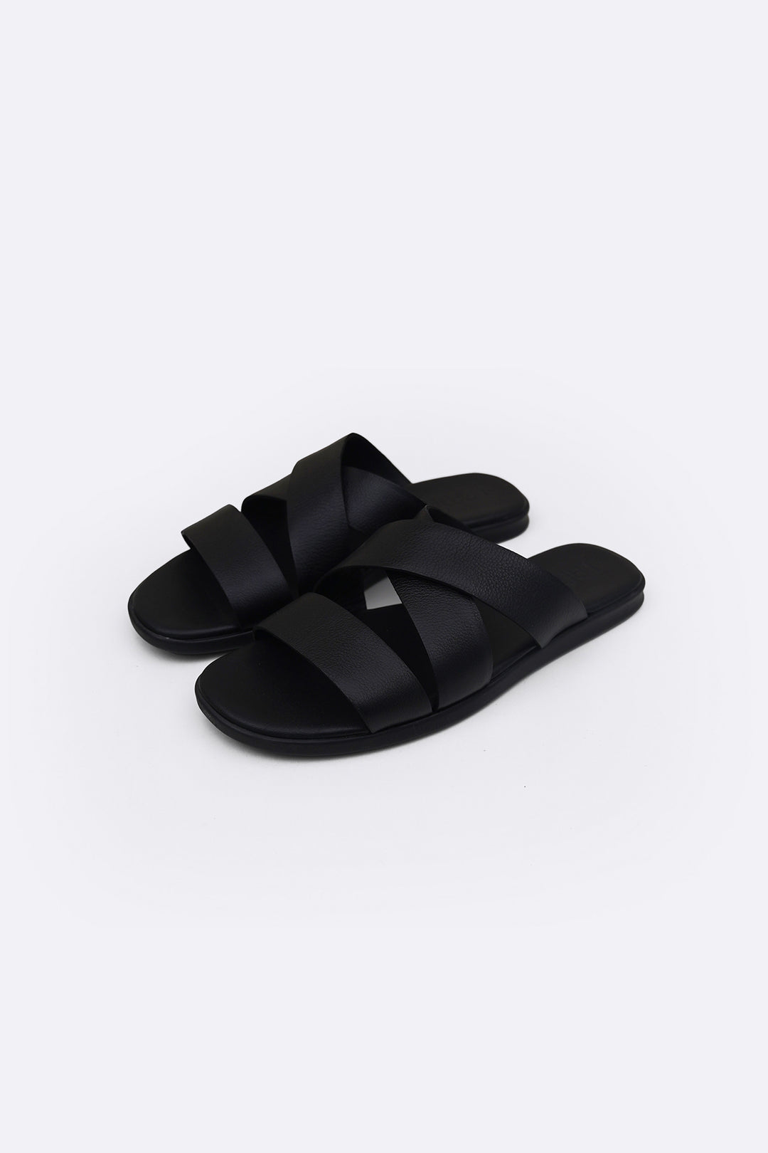 BLACK CROSS LEATHER SLIDES
