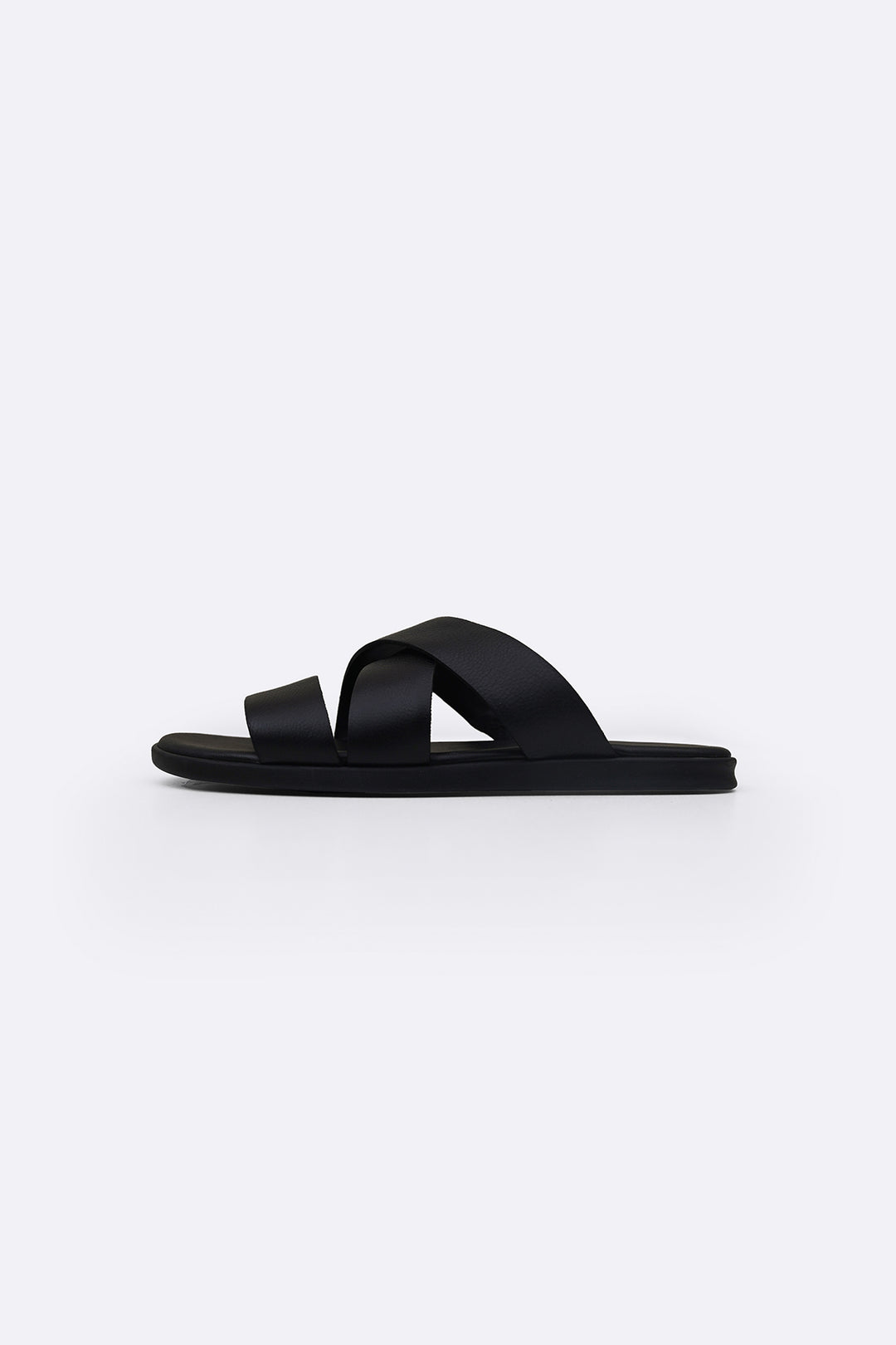 BLACK CROSS LEATHER SLIDES