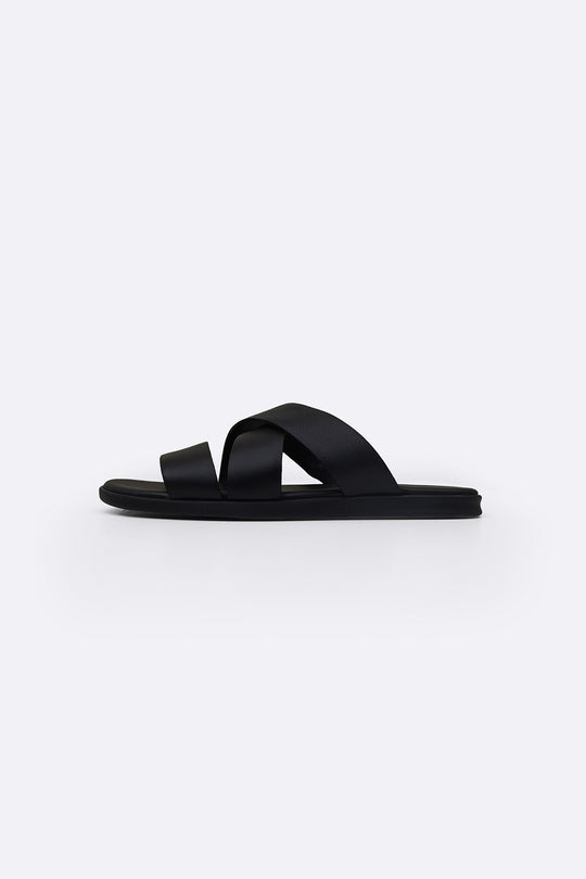 BLACK CROSS LEATHER SLIDES