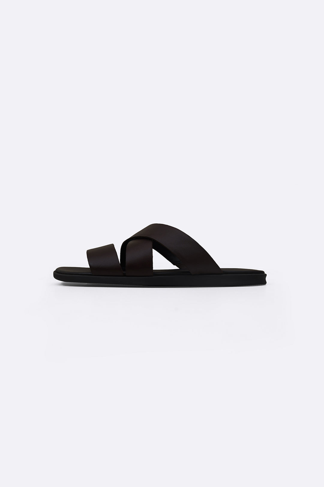 DARK BROWN CROSS LEATHER SLIDES