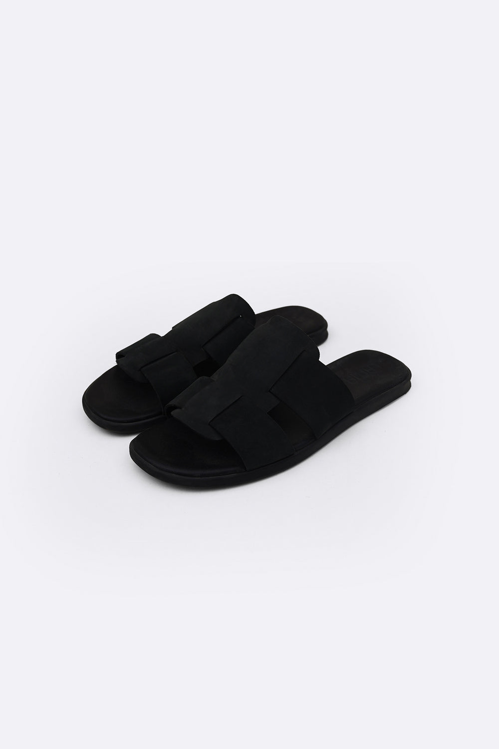 BLACK SMART LEATHER SLIDES