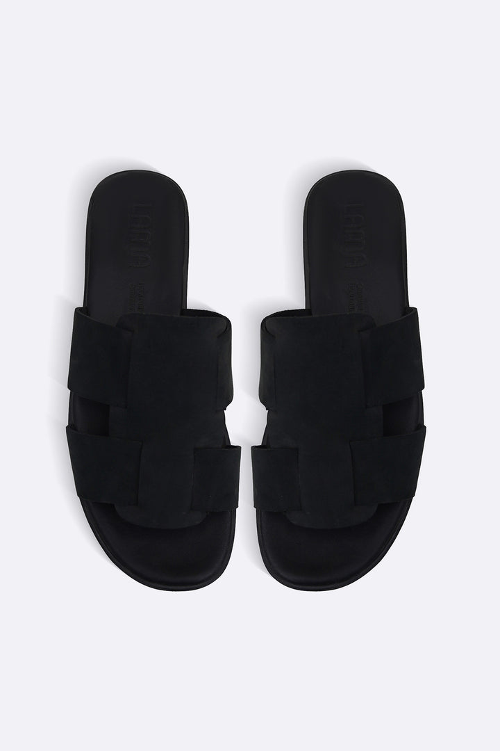 BLACK SMART LEATHER SLIDES