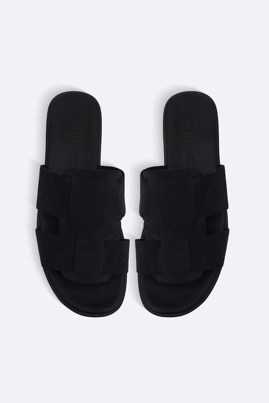 BLACK SMART LEATHER SLIDES