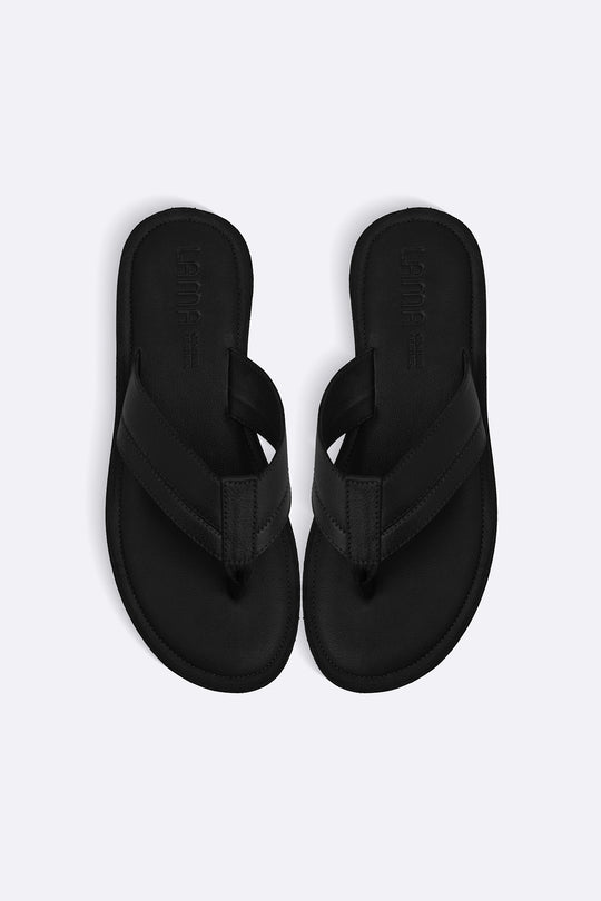BLACK LEATHER FLIP FLOPS