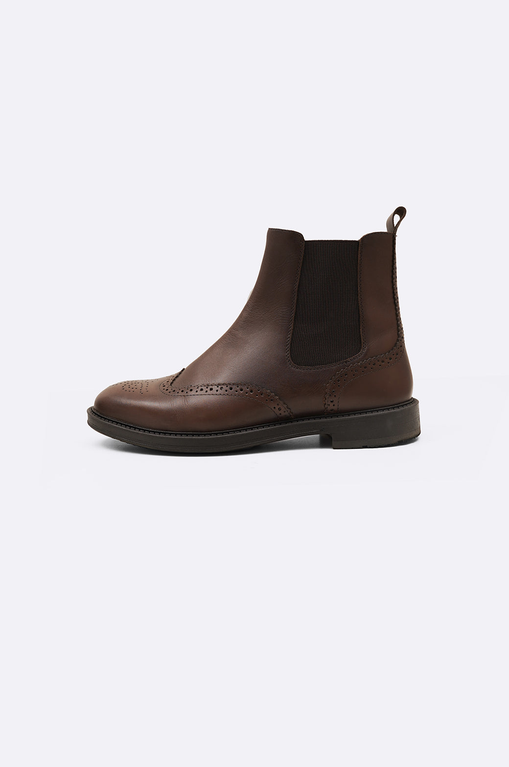 DARK BROWN LEATHER BROGUE CHELSEAS