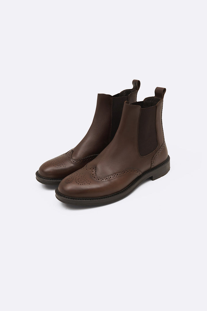 DARK BROWN LEATHER BROGUE CHELSEAS