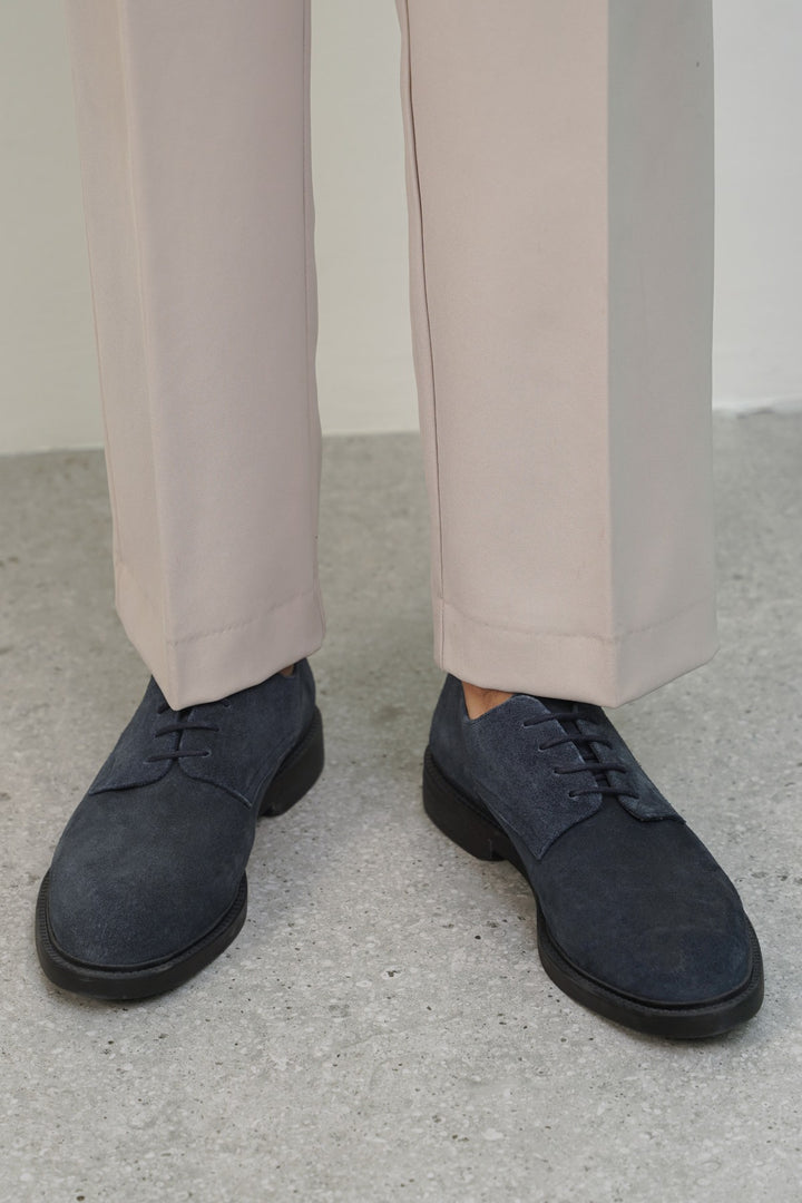 NAVY LEATHER DERBY SHOES