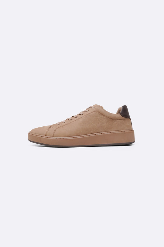 TAUPE LEATHER LACE-UP SNEAKERS