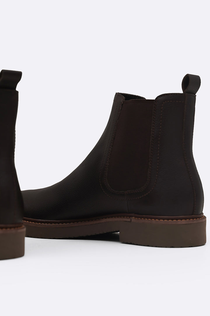 COFFEE LEATHER CHELSEA BOOTS