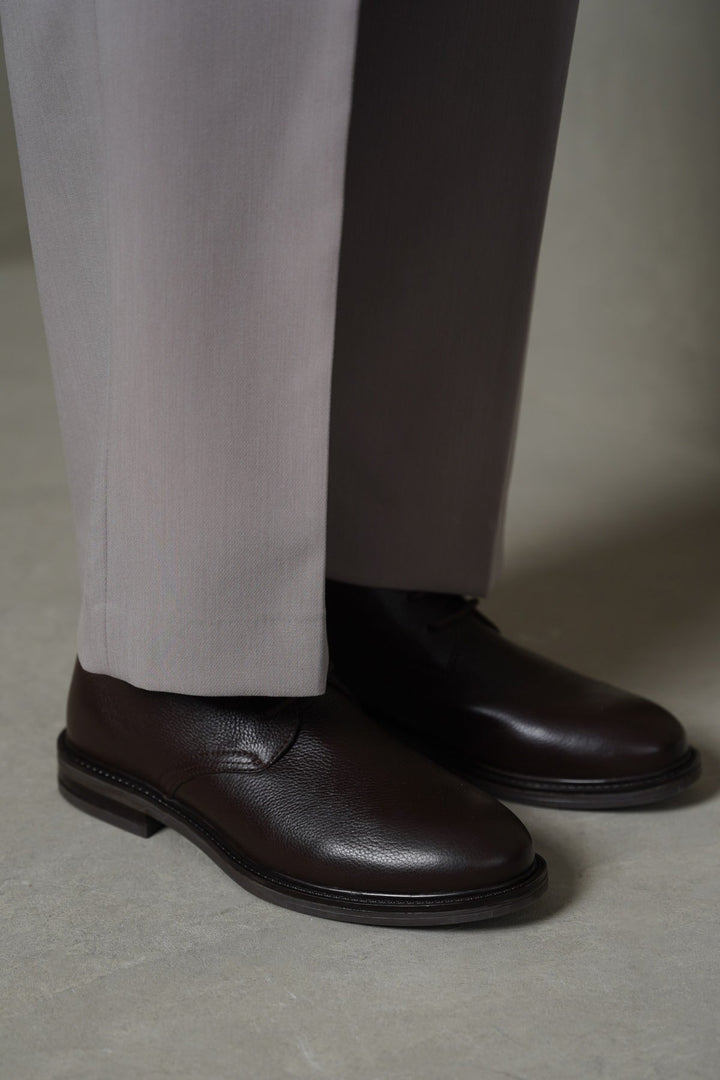 DARK BROWN LACE UP LEATHER CHUKKA BOOT