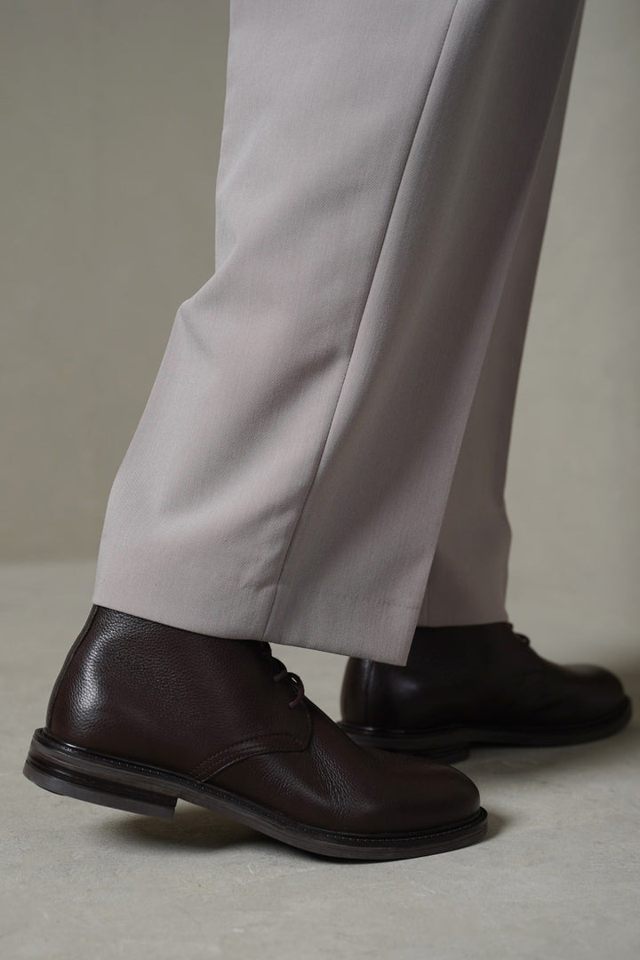 DARK BROWN LACE UP LEATHER CHUKKA BOOT