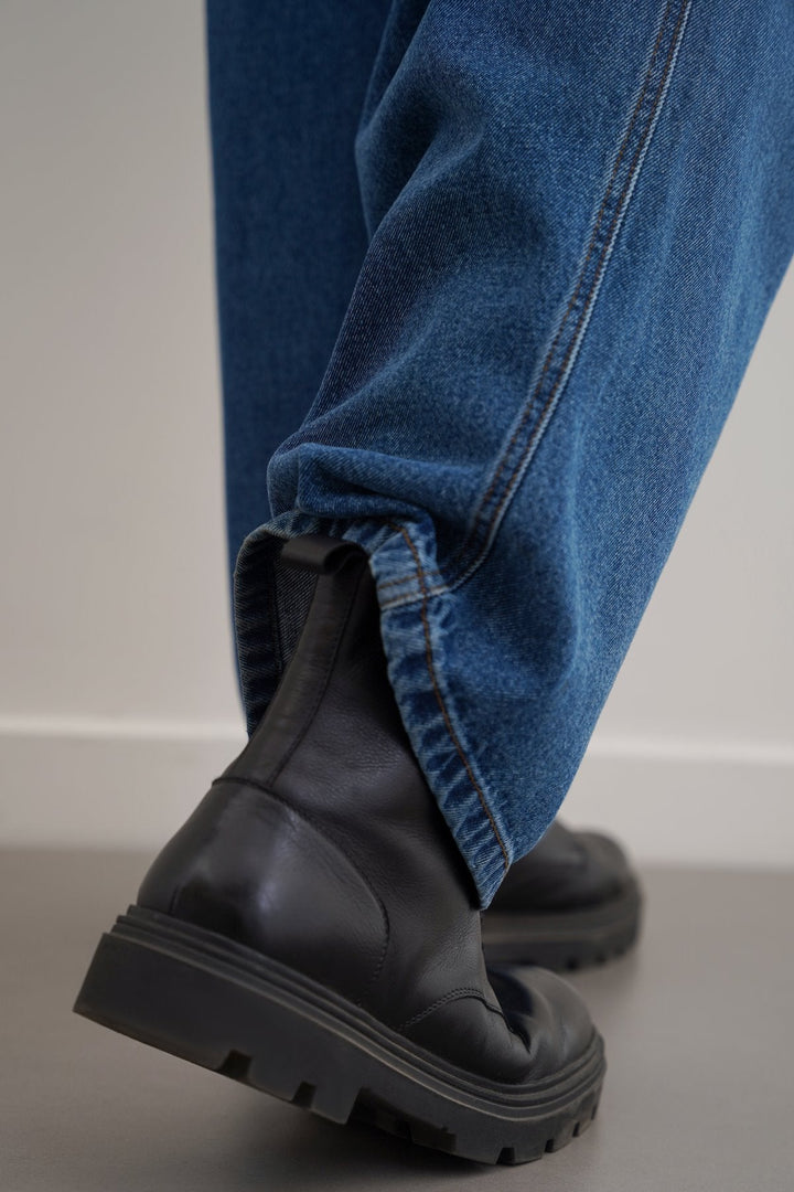 BLACK CHUNKY LEATHER BIKER BOOTS