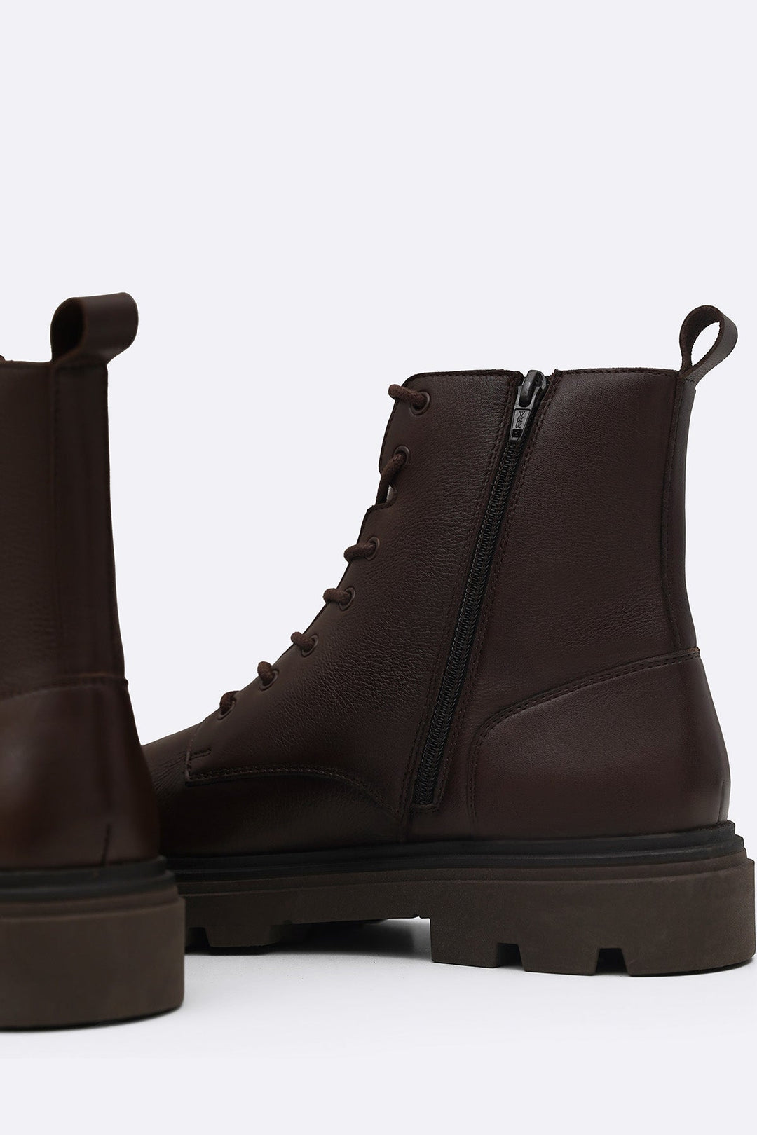 DARK BROWN CHUNKY LEATHER BIKER BOOTS