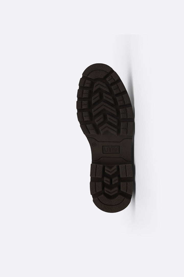 DARK BROWN CHUNKY LEATHER BIKER BOOTS