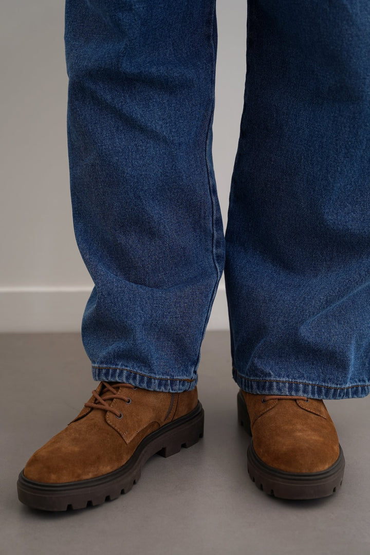 BROWN CHUNKY LEATHER BIKER BOOTS