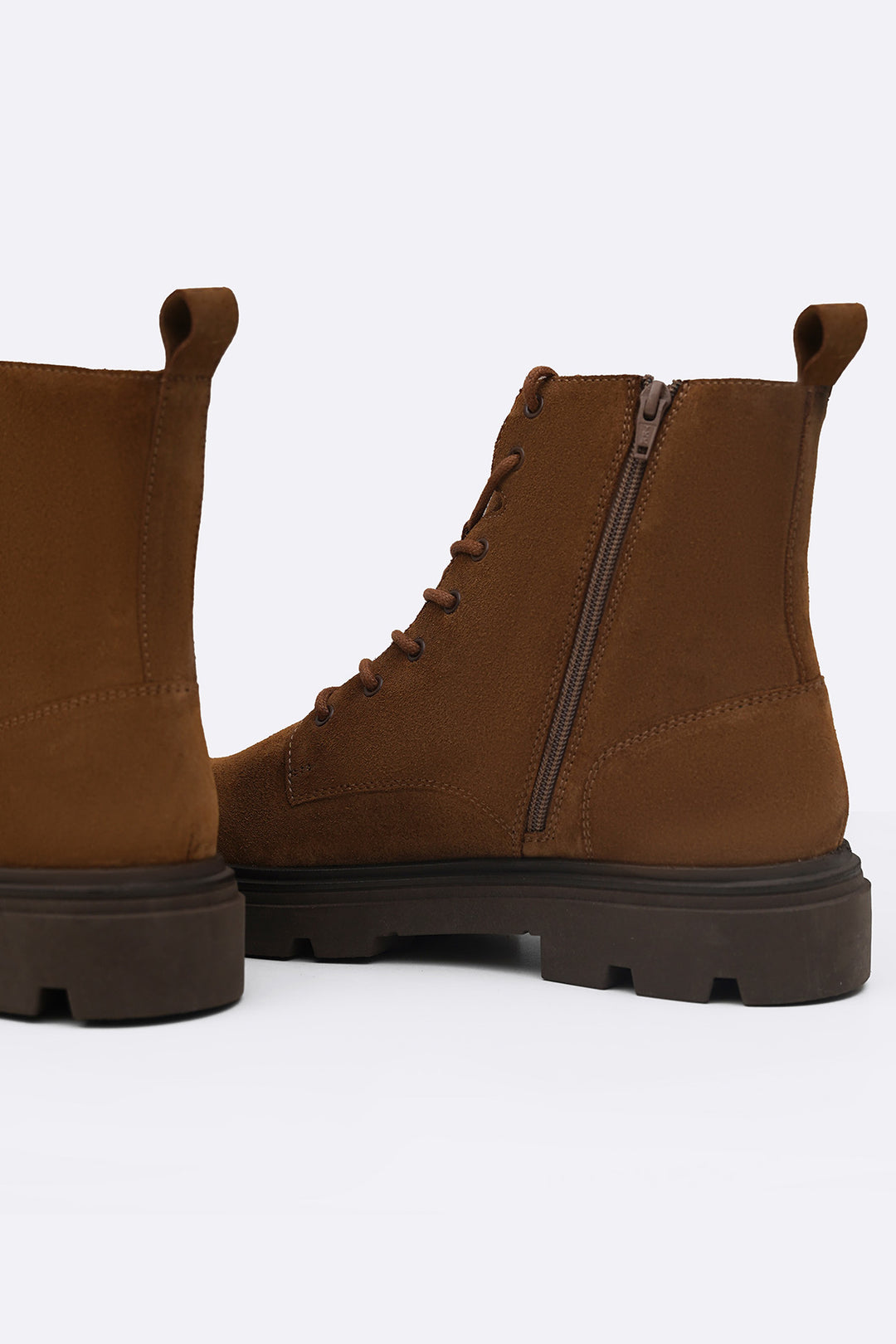 BROWN CHUNKY LEATHER BIKER BOOTS