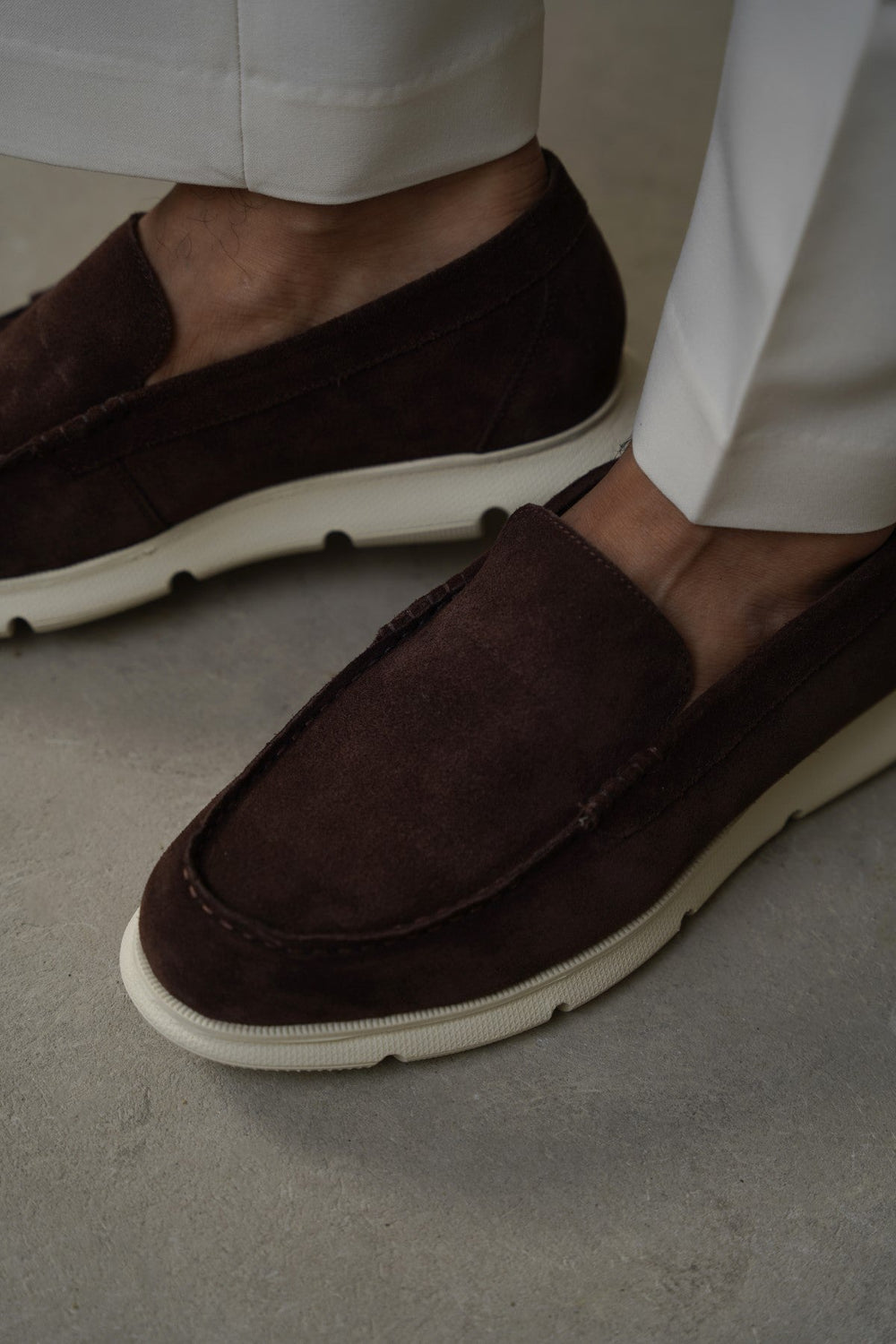 COFFEE AIR-SOLE SUEDE LOAFERS