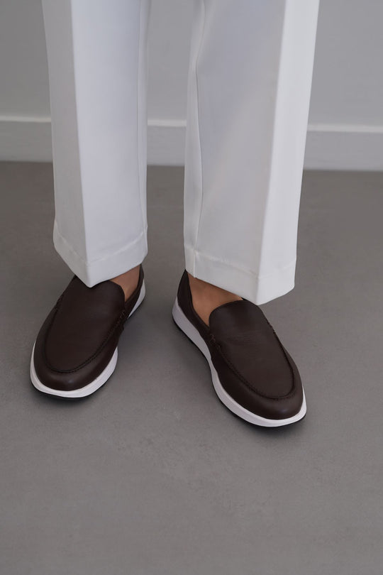 COFFEE AIR LEATHER LOAFERS