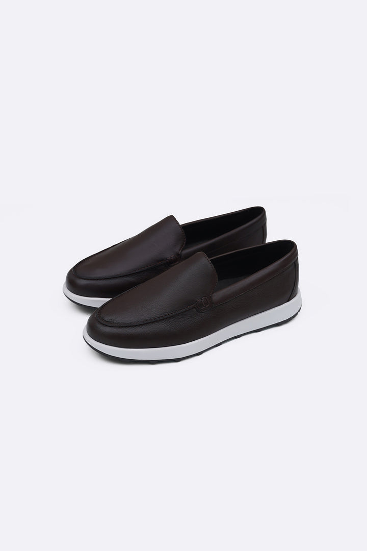 COFFEE AIR LEATHER LOAFERS
