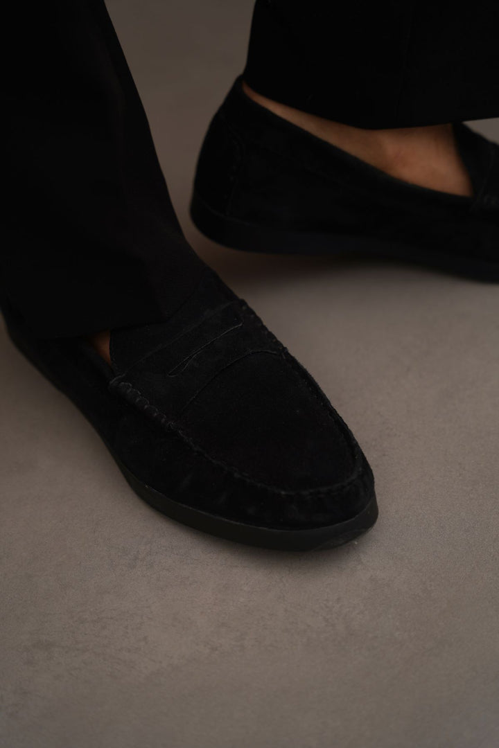 BLACK GOAT SUEDE LEATHER LOAFERS