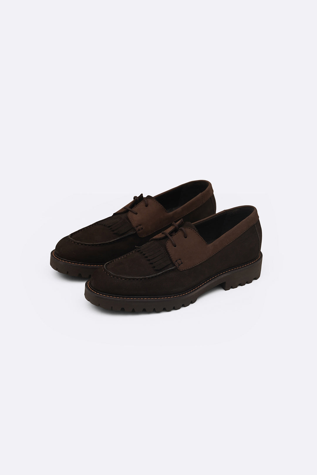 COFFEE LEATHER MOC-TOE SHOES