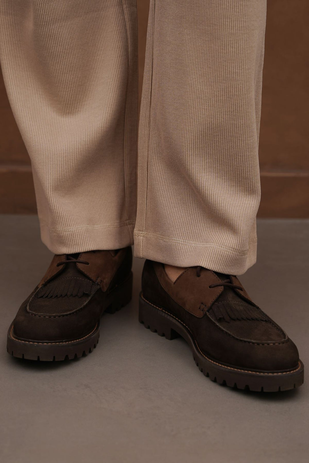 COFFEE LEATHER MOC-TOE SHOES