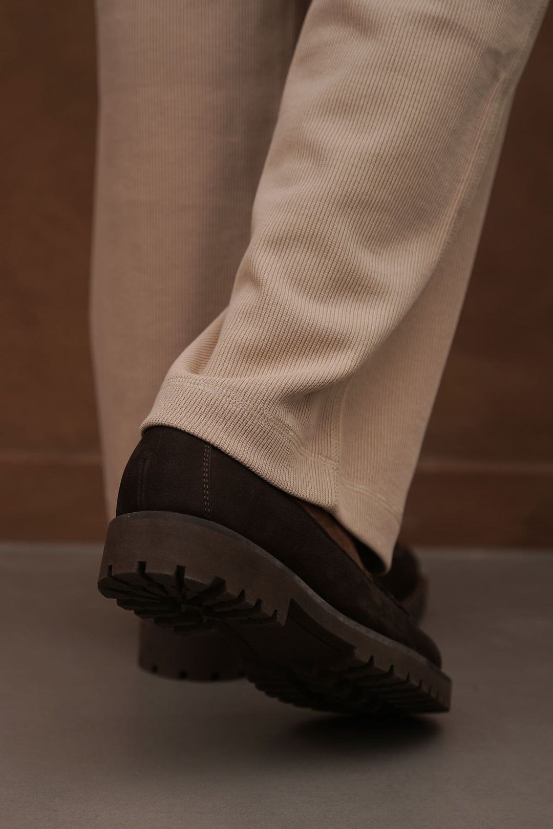 COFFEE LEATHER MOC-TOE SHOES