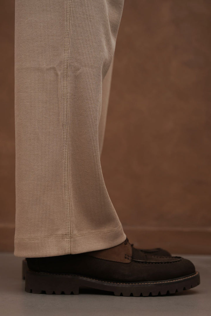 COFFEE LEATHER MOC-TOE SHOES