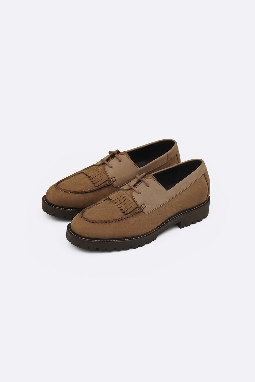 TAUPE LEATHER MOC-TOE SHOES