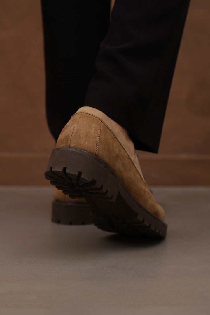 TAUPE LEATHER MOC-TOE SHOES