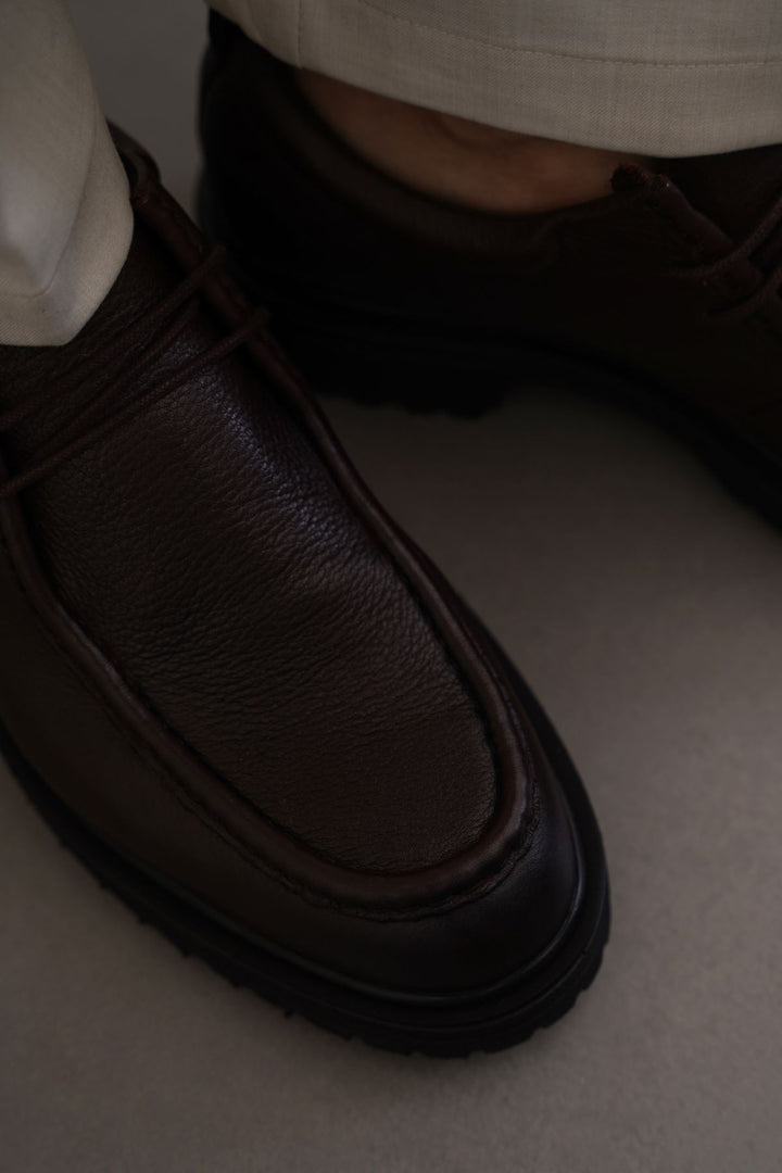DARK BROWN LEATHER MOC TOE SHOES
