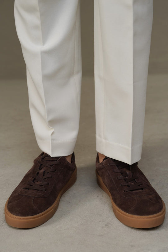 COFFEE LOW-TOP LEATHER SNEAKERS