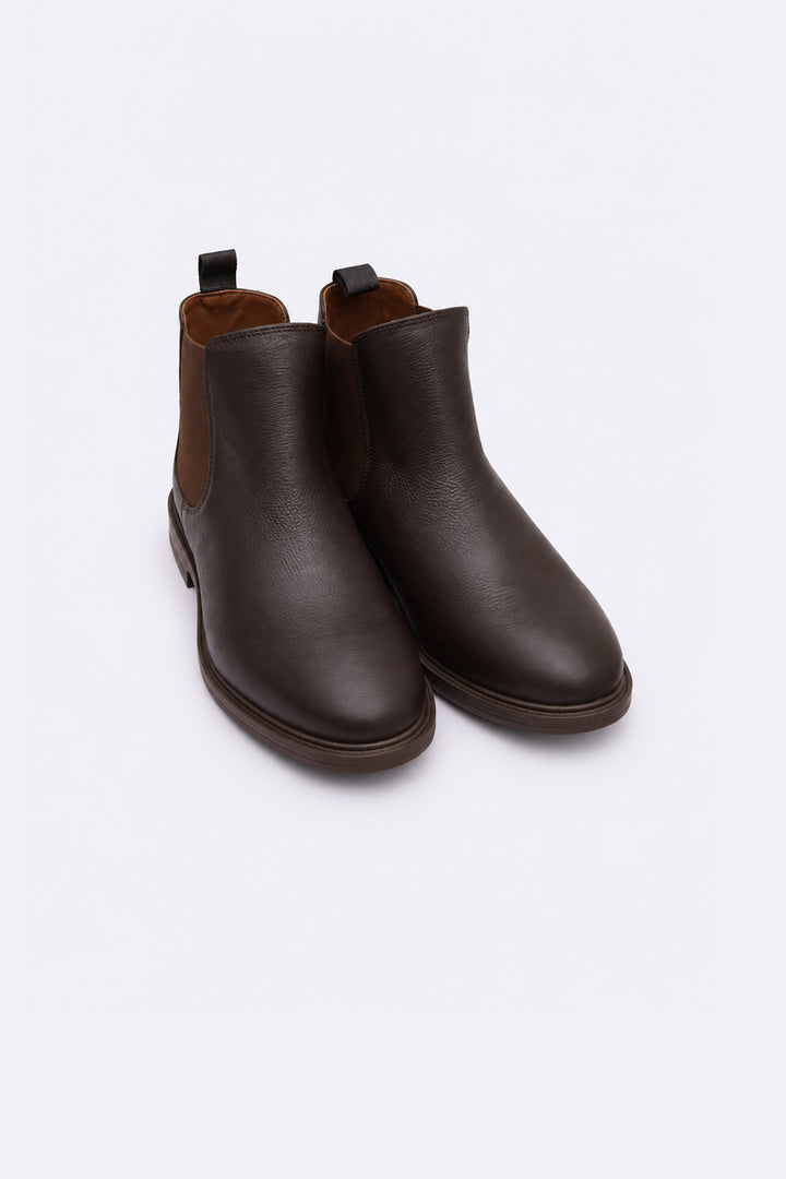 DARK BROWN GRAINED LEATHER CHELSEA BOOTS