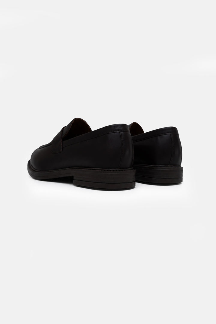 BLACK LEATHER PENNY LOAFERS