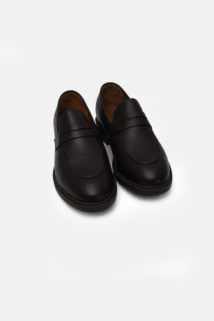 BLACK LEATHER PENNY LOAFERS
