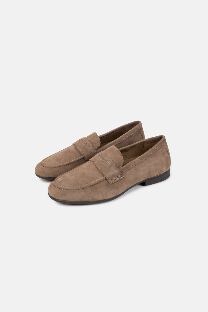 BEIGE LEATHER PENNY LOAFERS