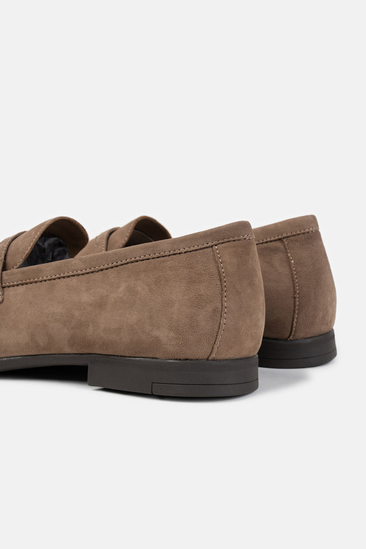 BEIGE LEATHER PENNY LOAFERS