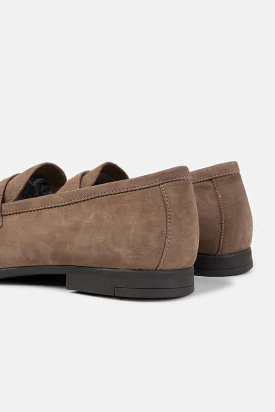 BEIGE LEATHER PENNY LOAFERS