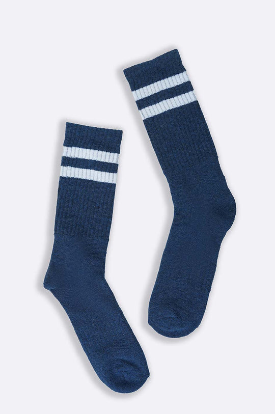 MELANGE NAVY MERCERIZED HIGH SOCKS
