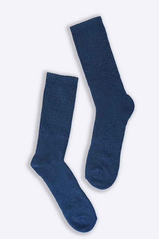 MELANGE NAVY MERCERIZED HIGH SOCKS