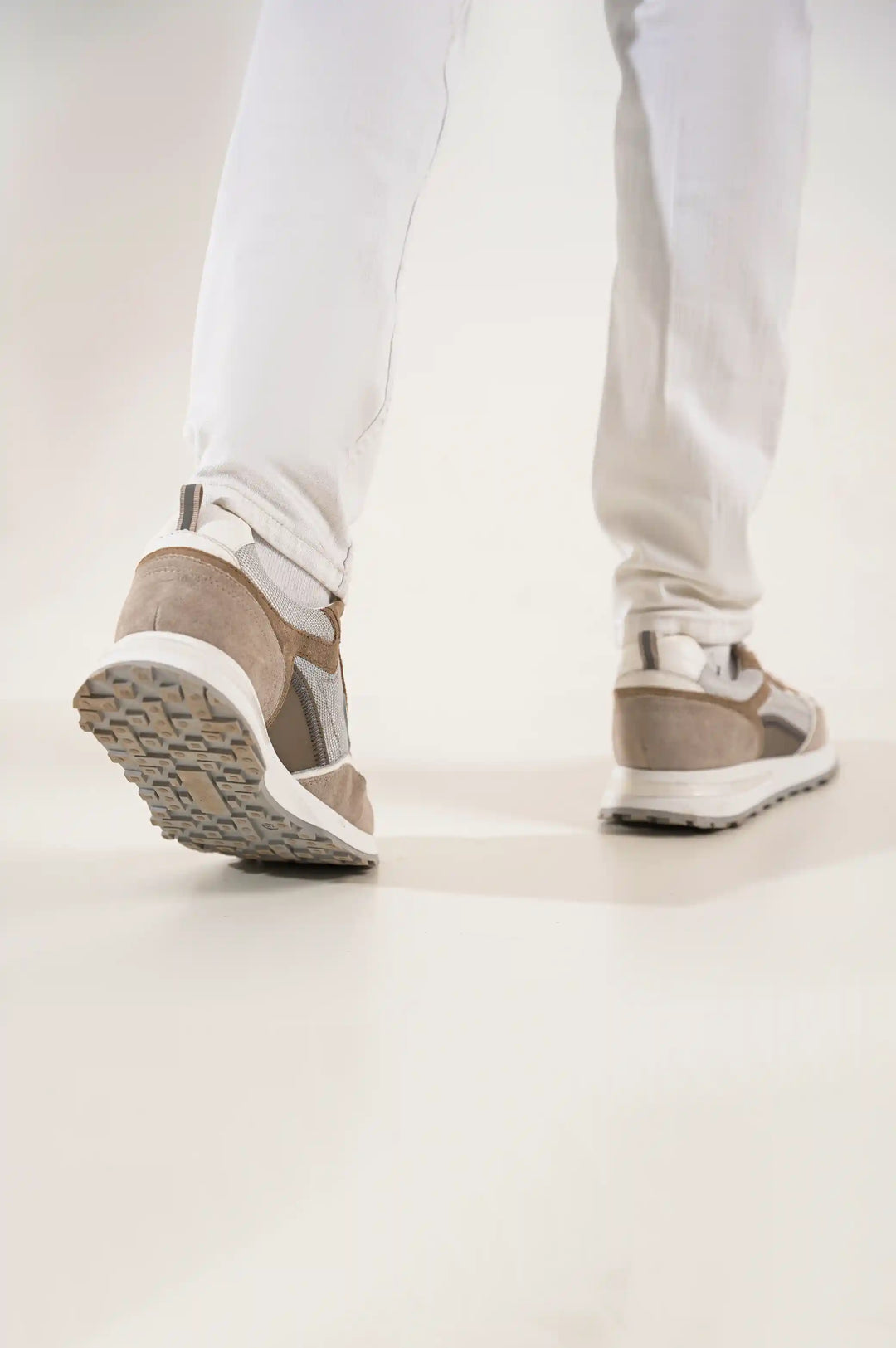 KHAKI COLORBLOCK LEATHER SNEAKERS