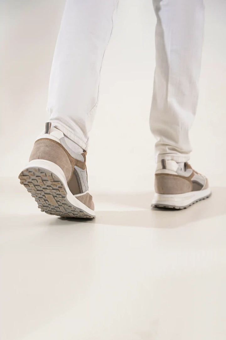 KHAKI COLORBLOCK LEATHER SNEAKERS