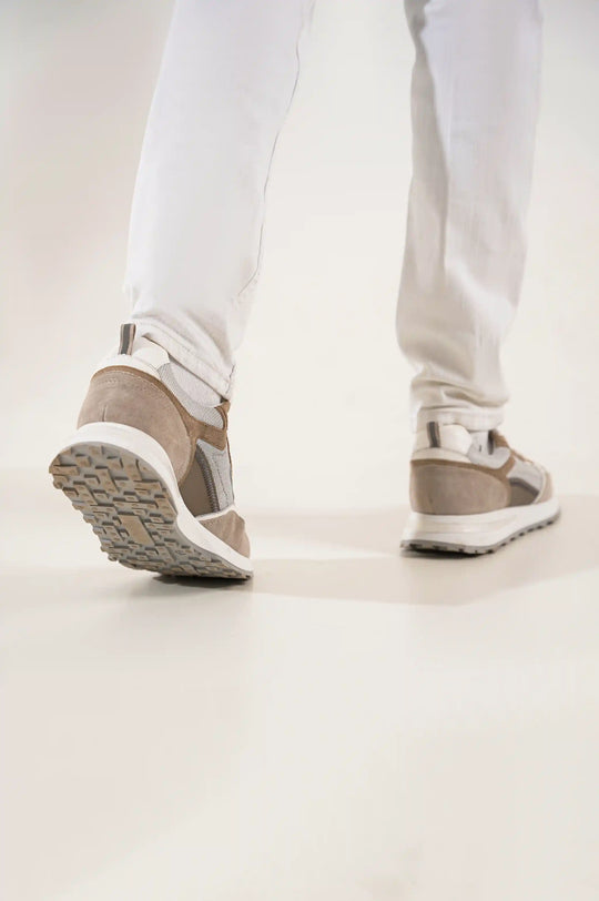 KHAKI COLORBLOCK LEATHER SNEAKERS