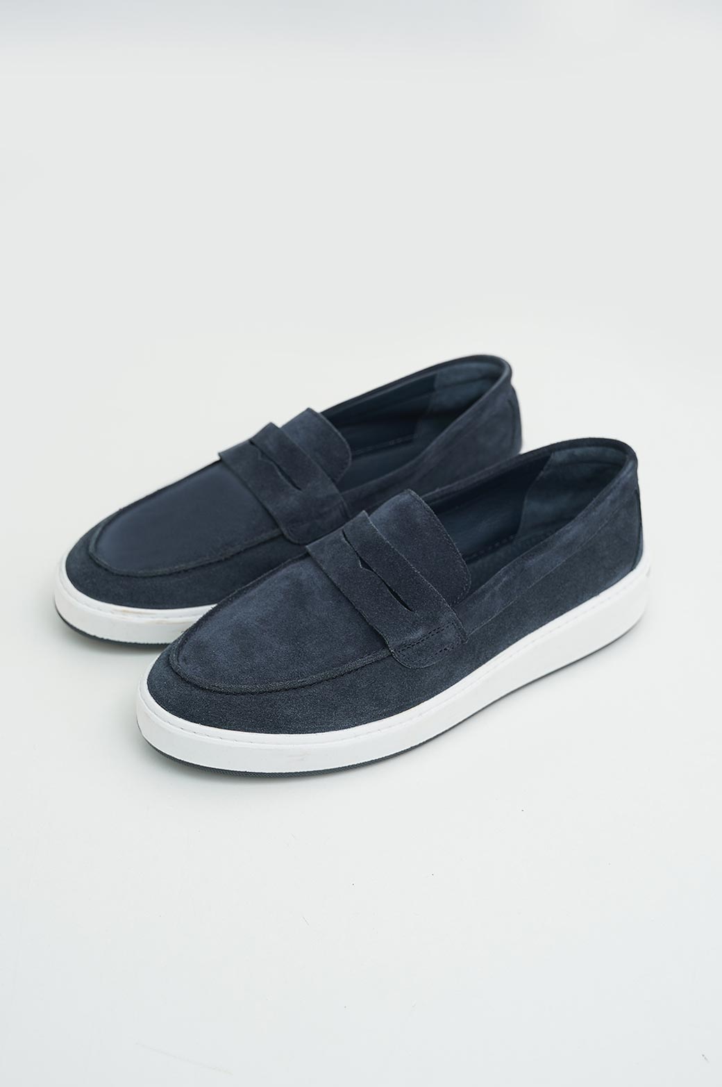 NAVY SUEDE PENNY LOAFERS