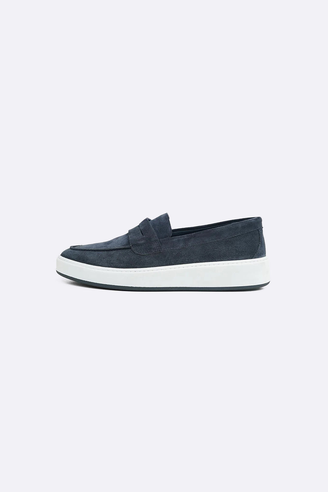 NAVY SUEDE PENNY LOAFERS