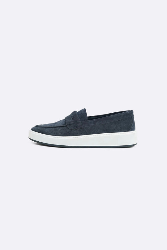 NAVY SUEDE PENNY LOAFERS
