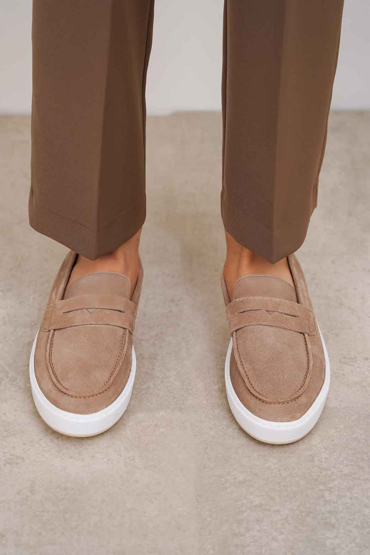 TAUPE SUEDE PENNY LOAFERS